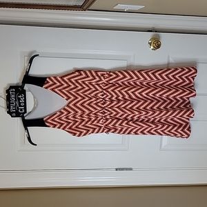 Everly Mini Dress Large Orange Navy White Sleeveless Chevron